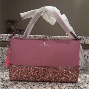 ✨ NWT Kate Spade Greta Court Ramey Crossbody - Dusty Peony & Rose Gold Glitter